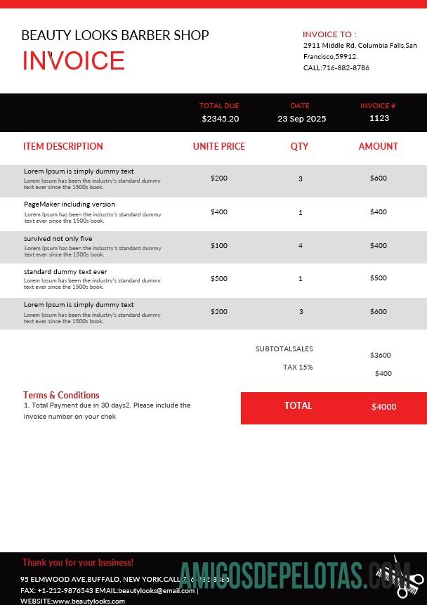 realista Modelo de fatura de barbearia